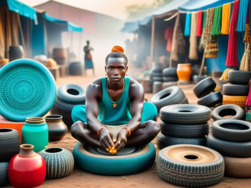 Artesanos en África crean esculturas coloridas con materiales reciclados