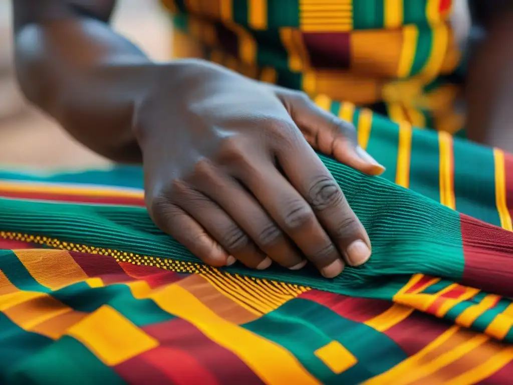 Artesanos en Ghana tejen tela Kente, destacando el comercio textil en civilizaciones africanas