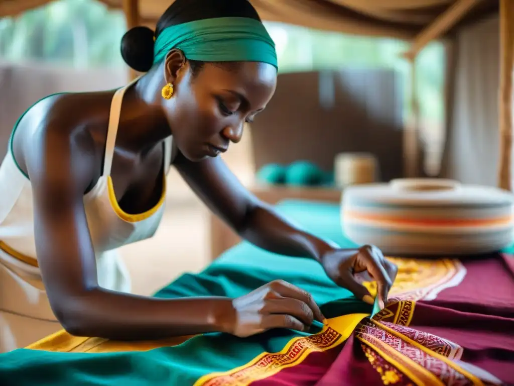 Artesanos en África estampan telas wax con métodos tradicionales, en un taller al aire libre