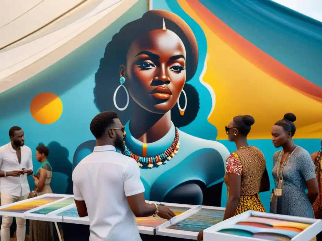 Artistas africanos emergentes pintan murales vibrantes en una feria de arte