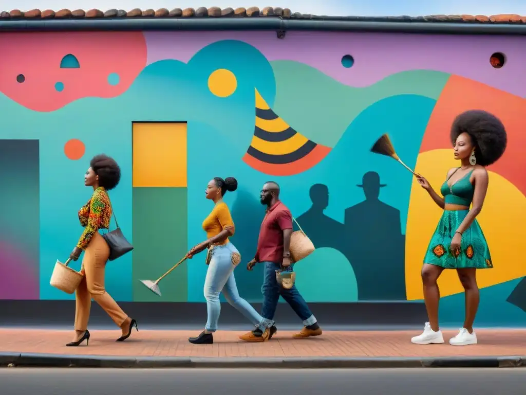 Artistas africanos pintan mural urbano, fusionando tradición y modernidad