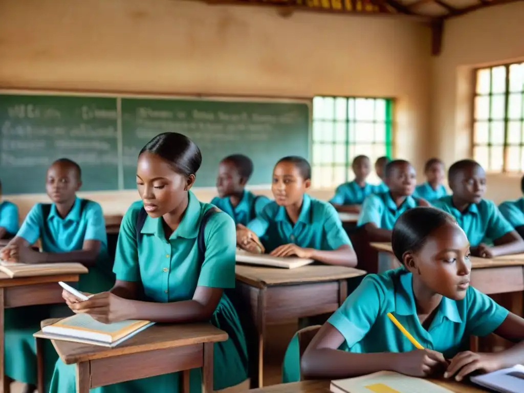 Atmósfera vibrante en aula africana con Plataformas de IA para educación en África