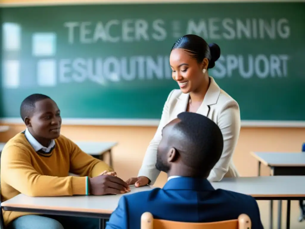 Un aula inclusiva en África: estudiantes con discapacidades reciben apoyo individualizado de un maestro con tecnología asistencial