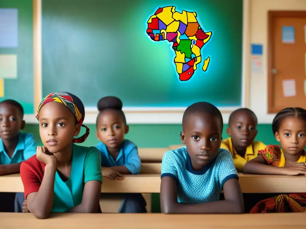 Un aula vibrante con niños africanos en lecciones sobre cultura africana