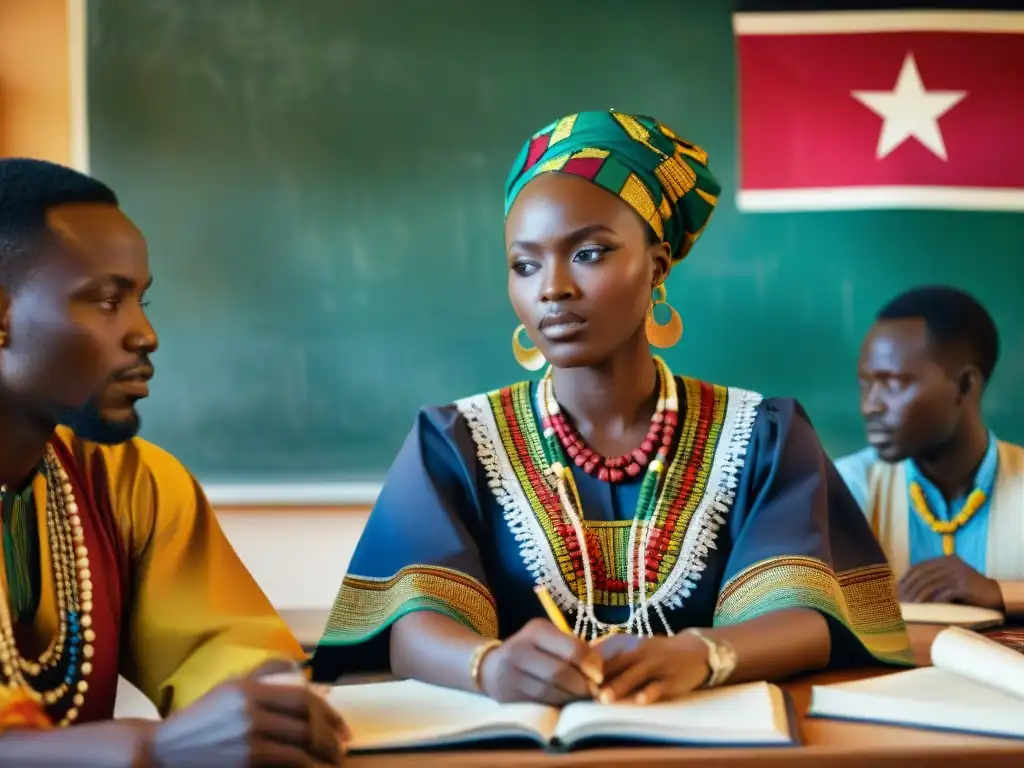 Un aula vibrante con personas aprendiendo idiomas africanos