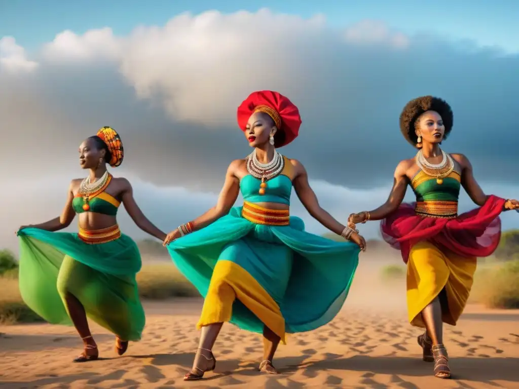 Bailarines africanos en vibrante rutina, mostrando tradiciones diáspora africana influencia global