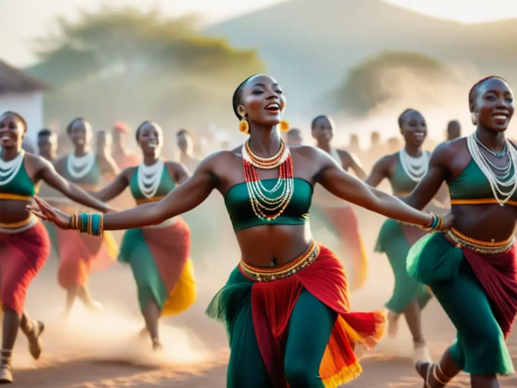 Brillante expresión espiritual del arte africano, capturando la energía y la riqueza cultural de un grupo de bailarines africanos