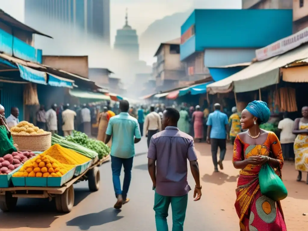 Un bullicioso escenario callejero en una ciudad africana, reflejo del federalismo en África análisis