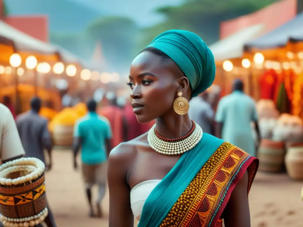 Un bullicioso mercado africano lleno de vida y color, reflejando la influencia de civilizaciones africanas en animación