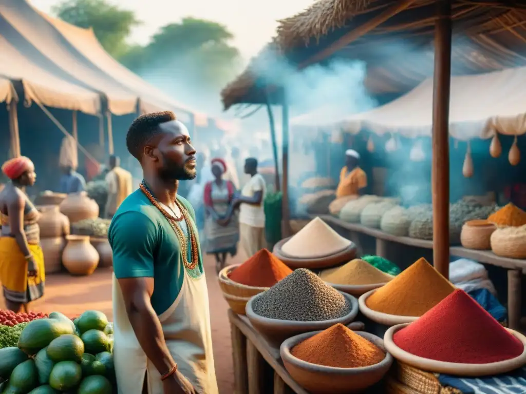 Un bullicioso mercado africano lleno de vida, colores y cultura