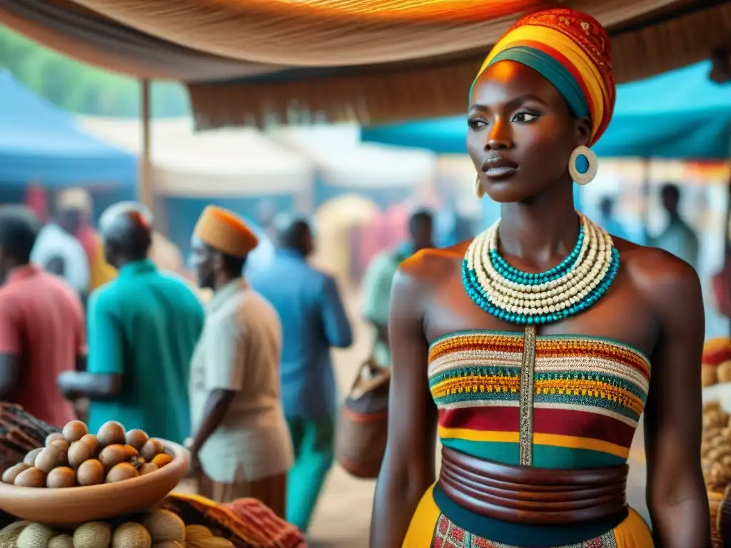 Un bullicioso mercado de arte africano con significado cultural