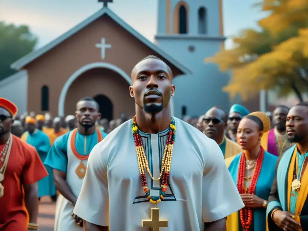 Una procesión callejera vibrante muestra la influencia religiosa africana cristiana en un escenario de sincretismo cultural