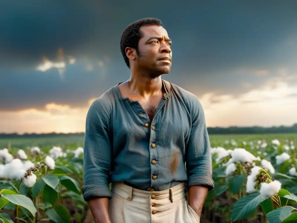 Solomon Northup en un campo de algodón, reflejando la influencia diáspora africana en cine