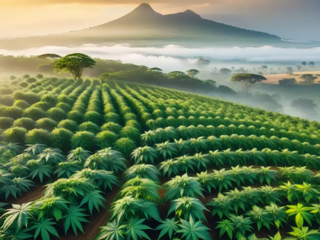 Plantación de cannabis en África bajo el sol dorado