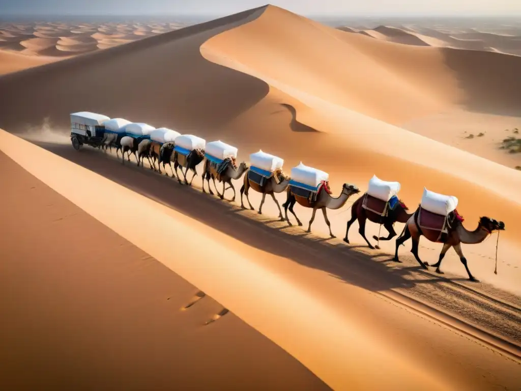 Caravana de camellos en el desierto del Sahara, parte del comercio de sal en África