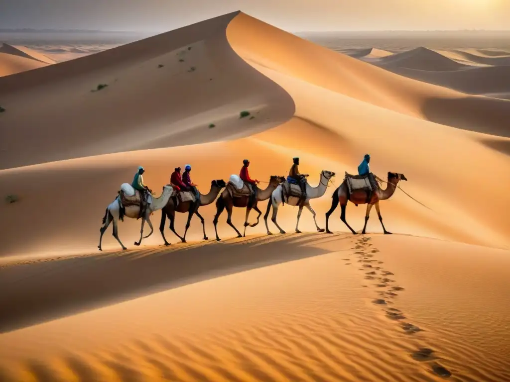 Una caravana de camellos atraviesa el despiadado desierto del Sahara en el Poder Comercio Transahariano Civilizaciones Africanas