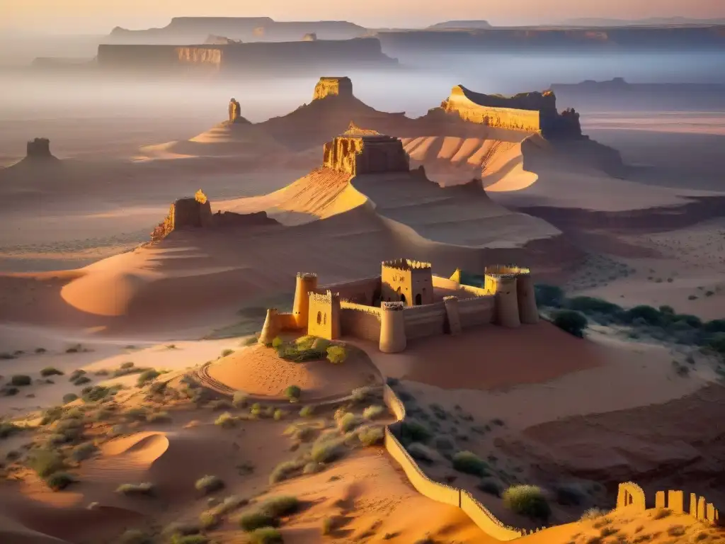 Los Castillos del Sahara historia completa se elevan majestuosos bajo la luz dorada del atardecer, envueltos en misterio y belleza