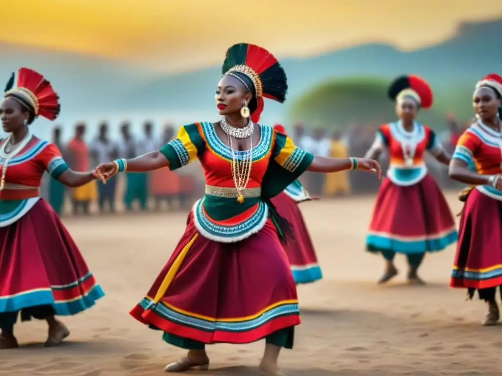 Una celebración de la música tradicional en el Cuerno: bailarines coloridos transmiten energía y cultura bajo el cálido sol africano