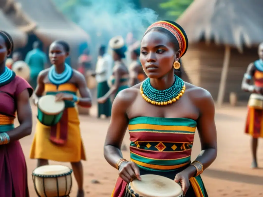 Celebraciones de género en África: Jóvenes chicas africanas danzando en un rito de paso femenino, rodeadas de color y tradición