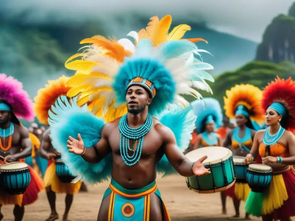 Una ceremonia de Candomblé vibrante en Brasil con sincretismo africano en América Latina: colores, tambores, danzas y estrellas