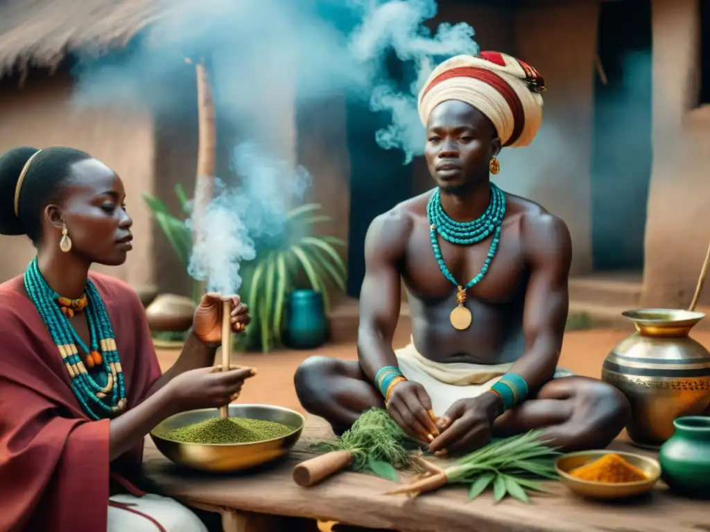 Ceremonia de curación con sanadores africanos en un vibrante pueblo