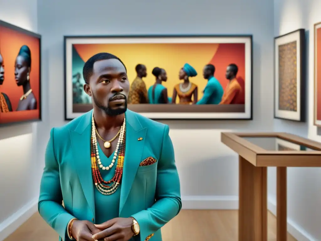 Coleccionistas y artistas admirando arte africano en galería: dilema ético