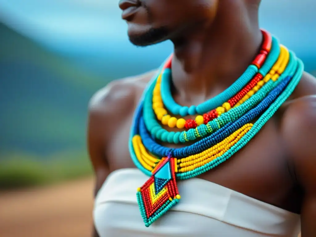 Collar africano de cuentas: detallado diseño y colores vibrantes en joyería inspirada en civilizaciones africanas