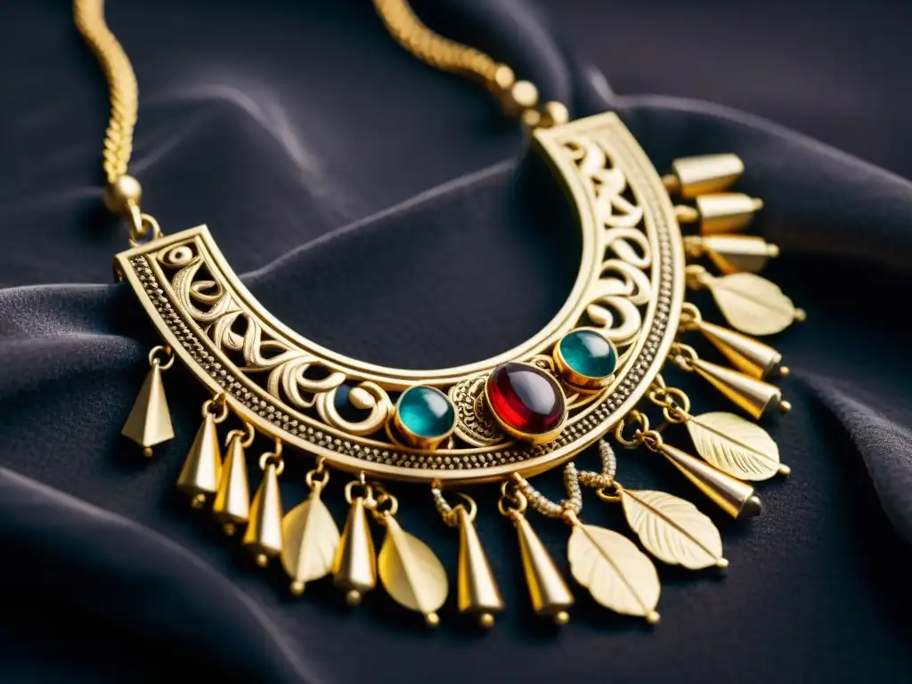 Collar de oro con grabados y cuentas coloridas, simbolizando protección y poder en la orfebrería en rituales africanos significado