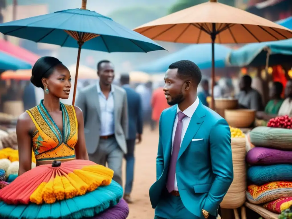 Colores y culturas se entrelazan en un bullicioso mercado africano, donde dragones chinos negocian con comerciantes africanos