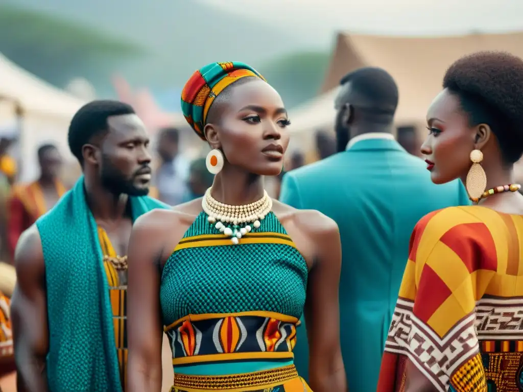 Colorida feria en África con diseñadores africanos mostrando moda global redefiniendo