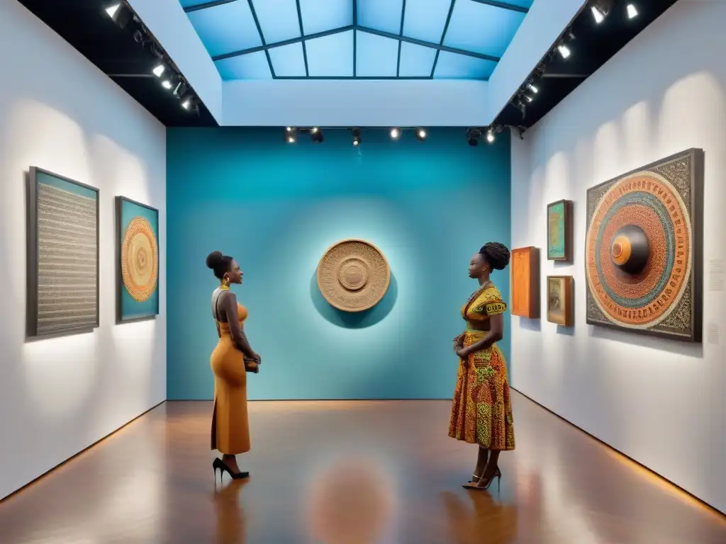 Una colorida galería de arte en África con obras vibrantes y coleccionistas internacionales