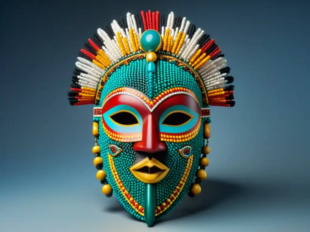 Colorida máscara ceremonial Yoruba, reflejo de la rica cosmovisión y creencias del pueblo Yoruba