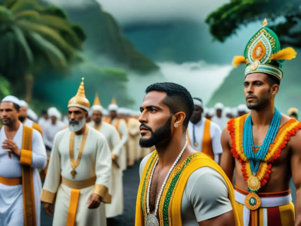 Procesión religiosa en Brasil: sincretismo vibrante Colorida procesión religiosa en Brasil muestra sincretismo entre diversas creencias en vibrante armonía