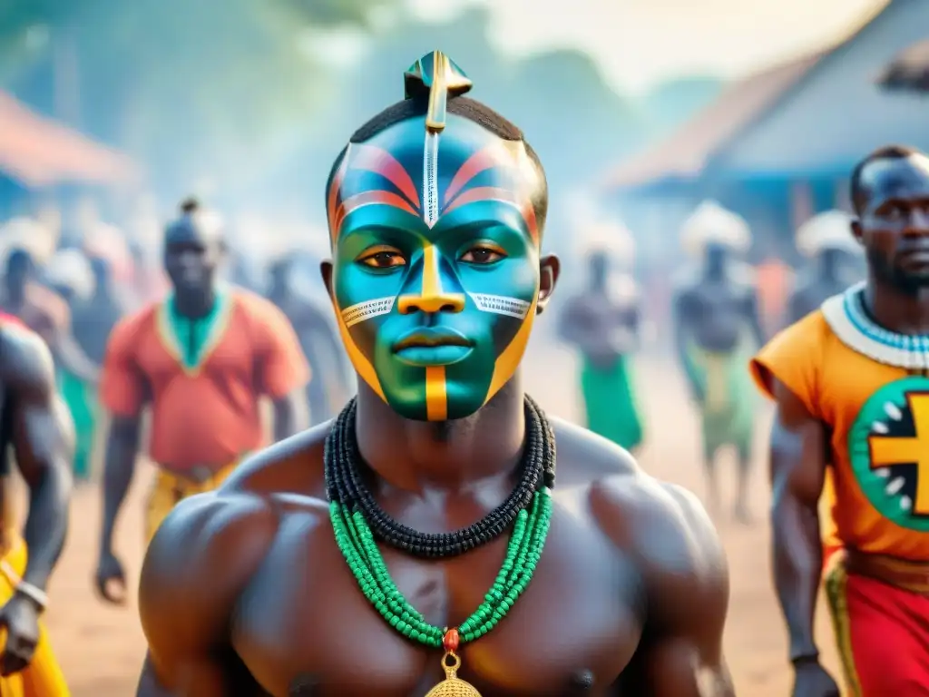 Colorido festival Ashanti en Ghana con sincretismo religioso en vibrante escena de danzas y rituales tradicionales