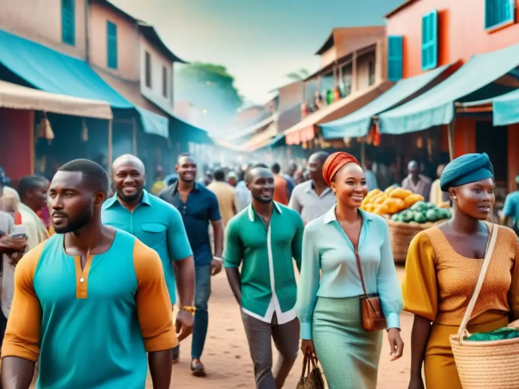 Colorido mercado africano con intercambio cultural y económico facilitado por criptomonedas en turismo africano