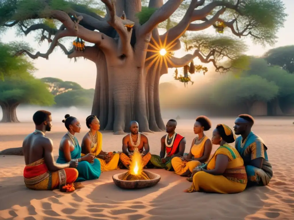 Comunidad diáspora africana en ritual bajo baobab: influencia rituales africanos diáspora