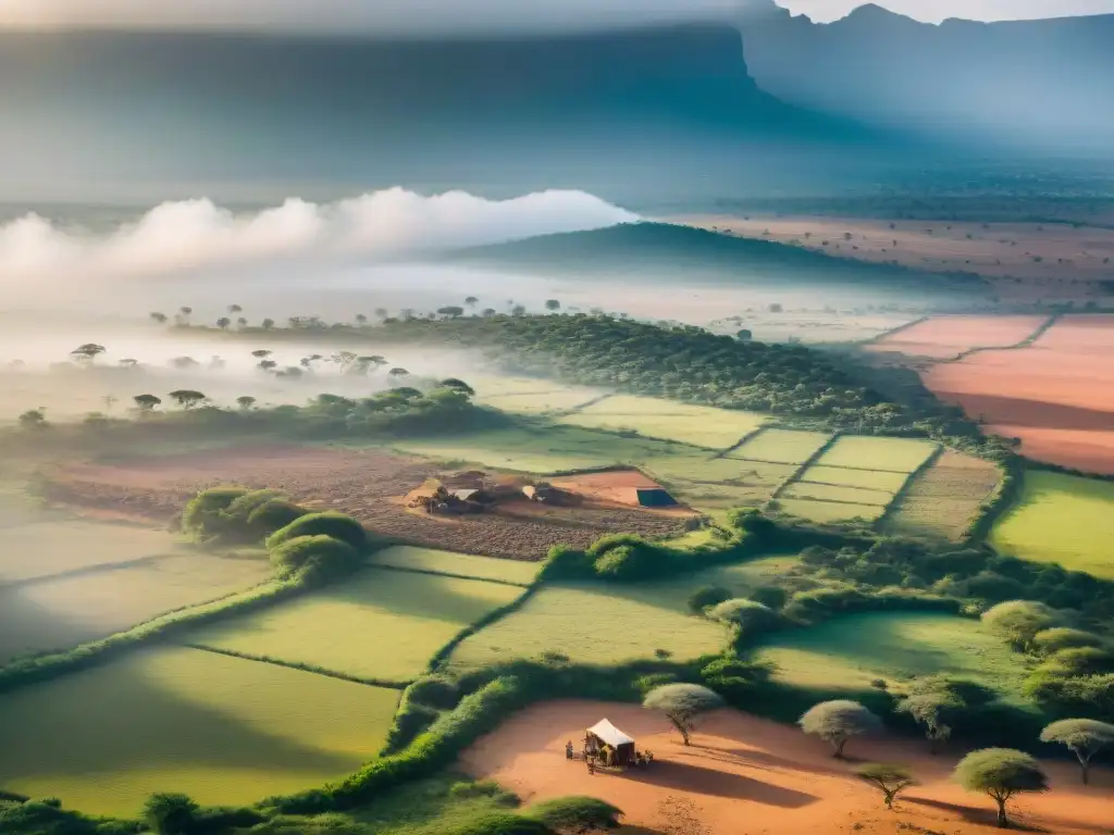 Conflicto entre tradición y modernidad: Agricultores locales discuten con topógrafos en un paisaje africano árido