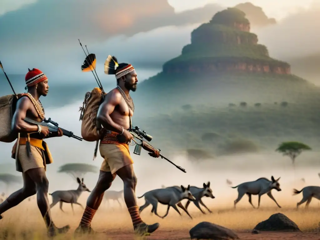 Contraste de cazadores en África: tradición vs tecnología Contraste entre cazadores indígenas y modernos en África