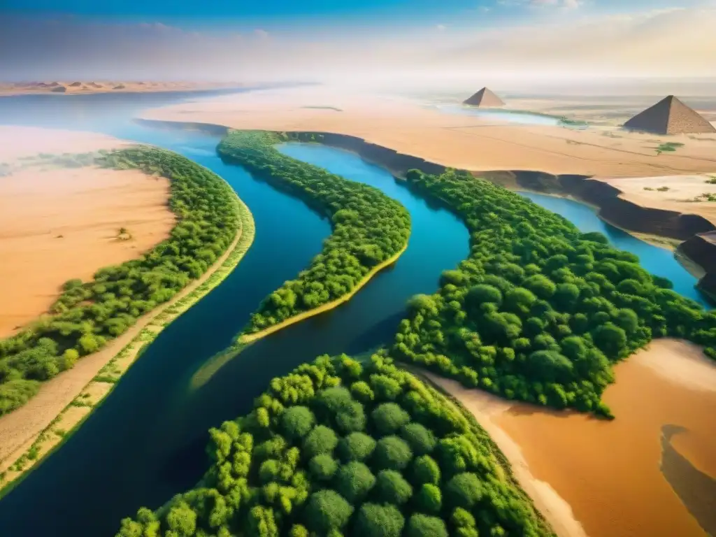 Contraste de paisajes: sequía en Egipto antiguo y exuberancia en Nubia, reflejando el impacto del cambio climático en civilizaciones africanas