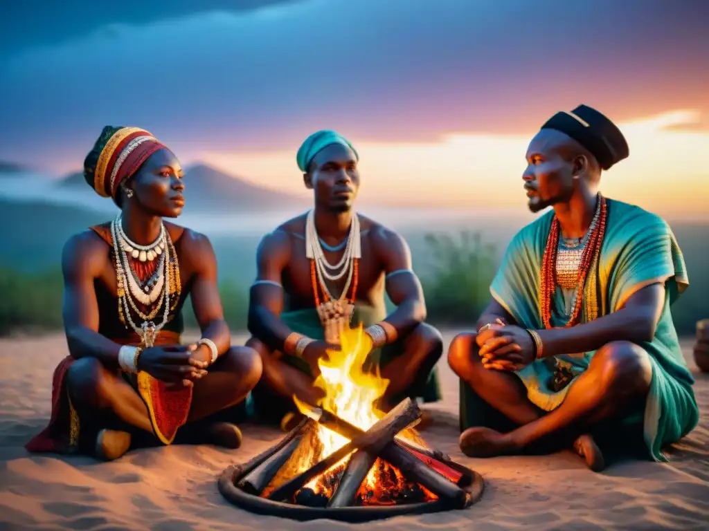 Curanderos africanos en ceremonia nocturna, destacando la esencia espiritual de la Medicina tradicional africana siglo XXI