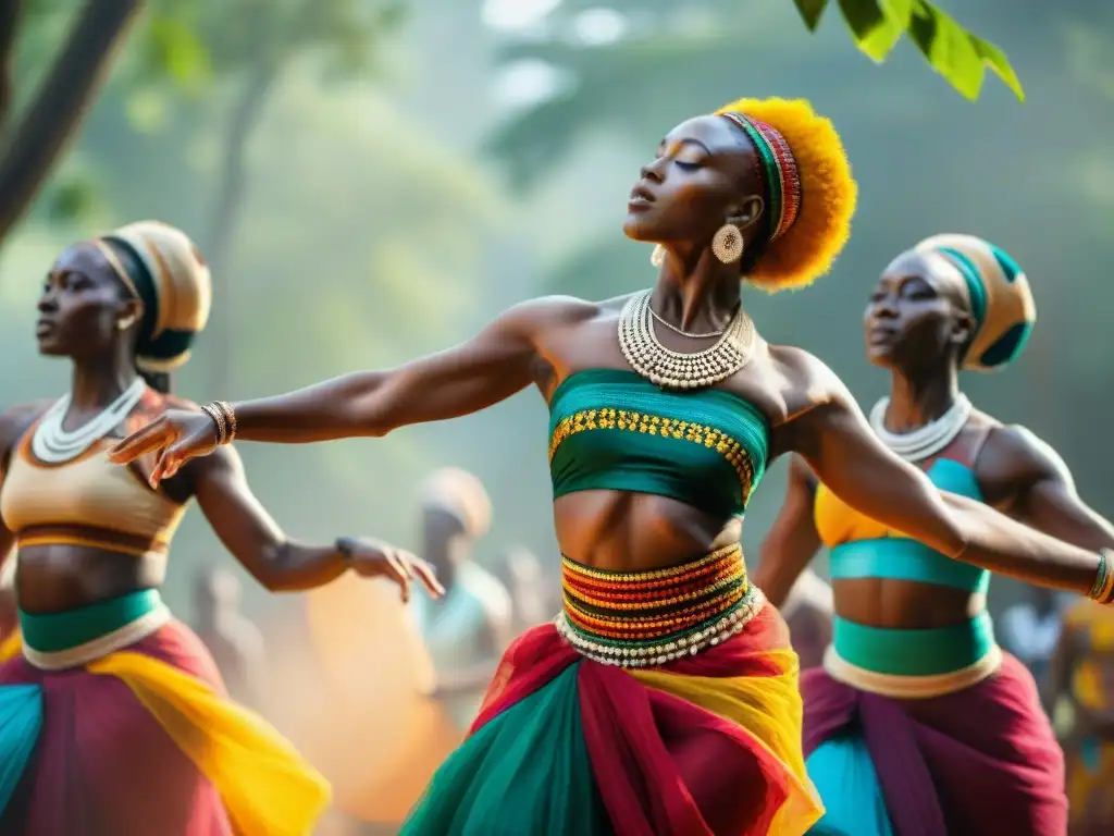 Danzantes africanos en un claro soleado, expresiones espirituales arte africano