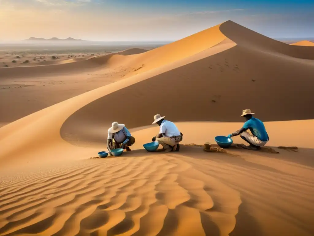 Descubrimientos arqueológicos en rutas comerciales de África: equipo excavando artefactos antiguos en el desierto del Sáhara