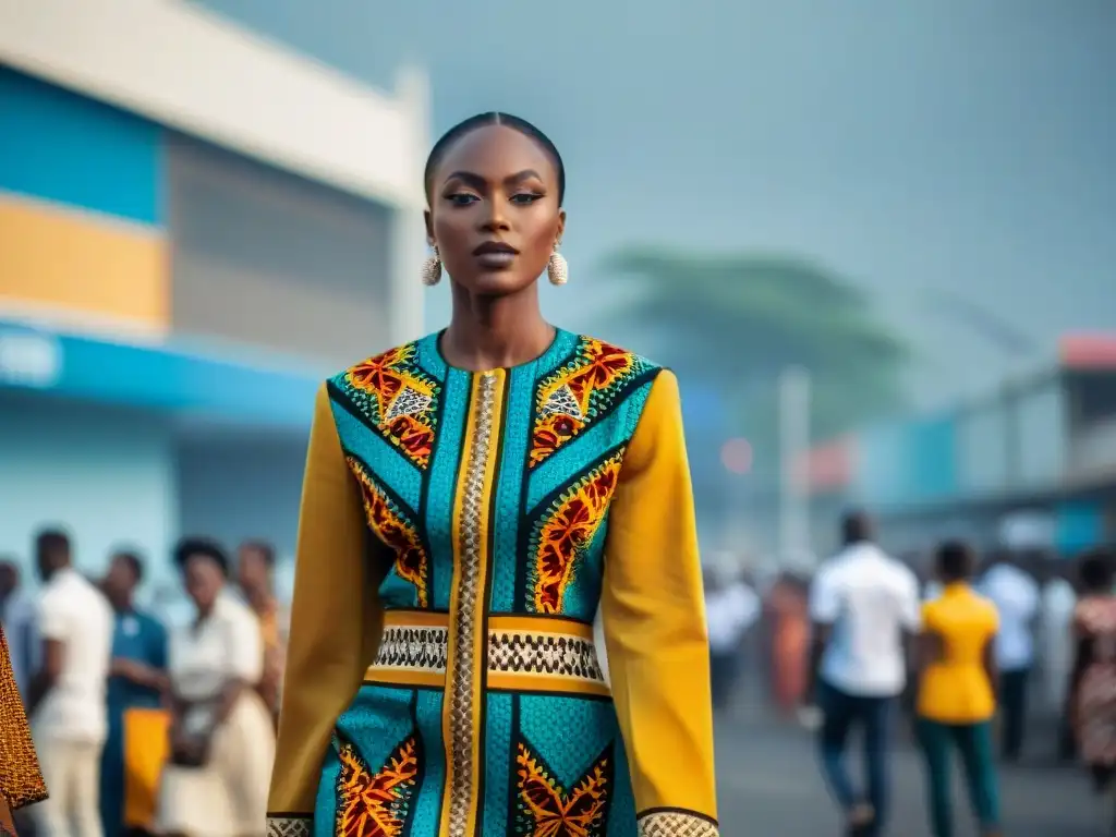 Desfile de moda africana contemporánea influencia global: modelos lucen atuendos coloridos y audaces en Accra