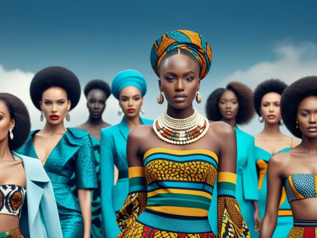 Desfile de moda africana con influencia global y estilos vibrantes en una pasarela internacional