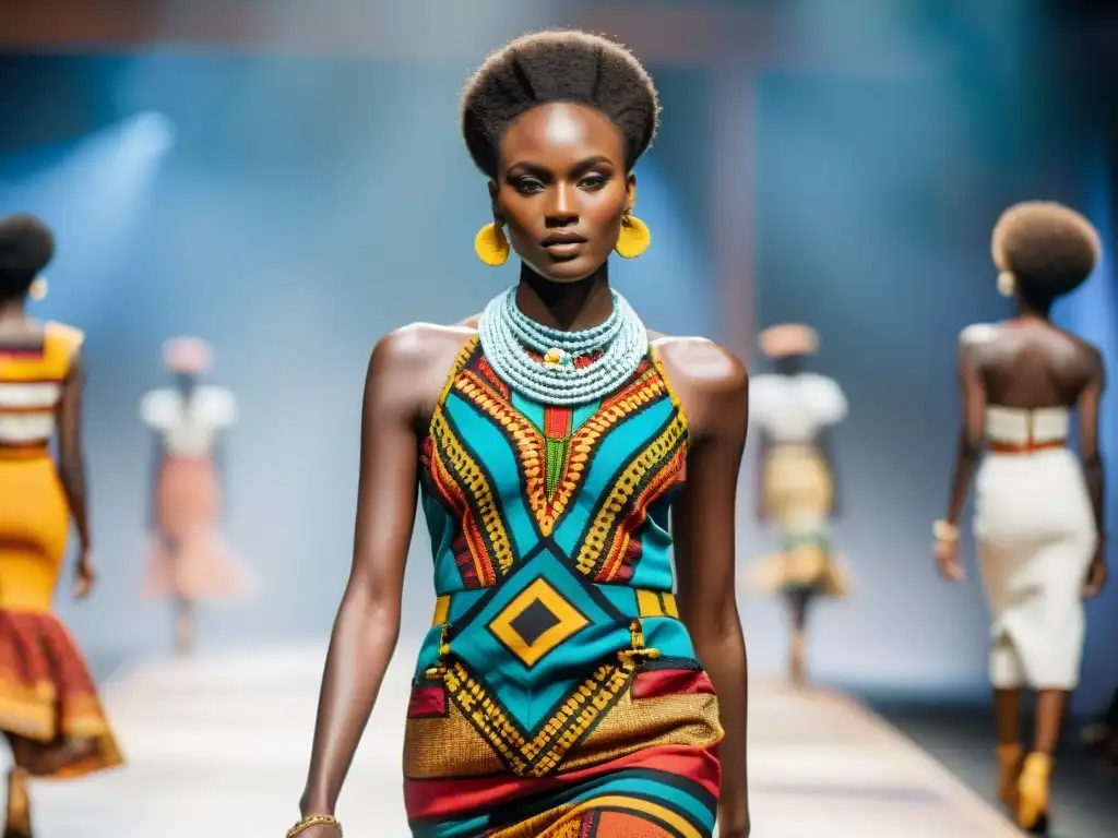 Desfile de moda de alta gama con indumentaria africana en moda global