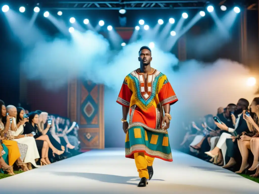 Desfile de moda con modelos luciendo coloridos Dashikis, fusionando tradición y tendencias