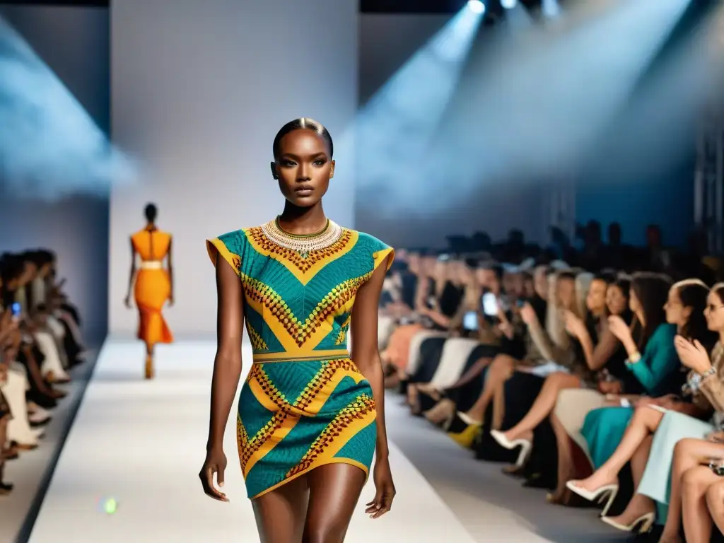 Desfile de moda con modelos luciendo diseños inspirados en el arte africano en la moda, derrochando estilo y energía en la pasarela