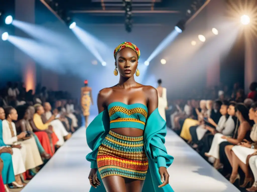 Desfile de moda vibrante en una ciudad africana, fusionando estilos tradicionales y globales