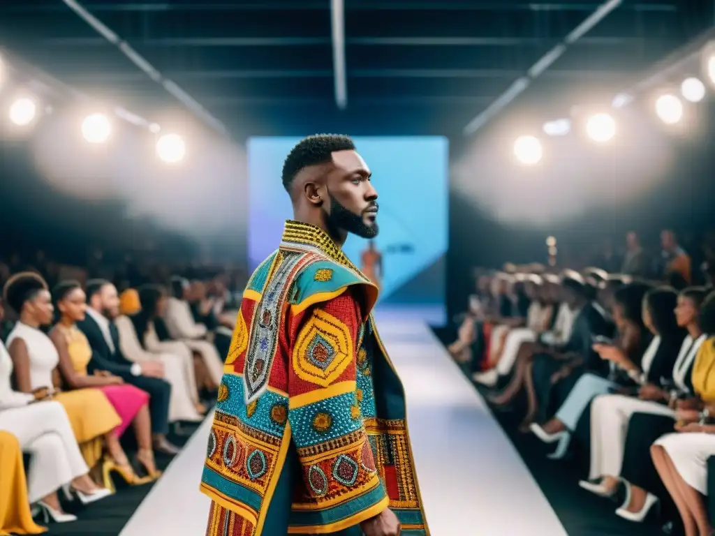 Un desfile vibrante en África con modelos luciendo diseños tradicionales y modernos