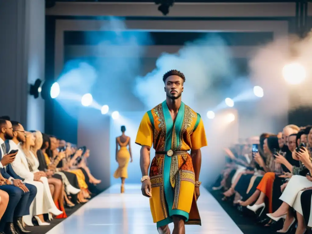 Deslumbrante desfile de moda africana en una ciudad vibrante, fusionando tradición y modernidad